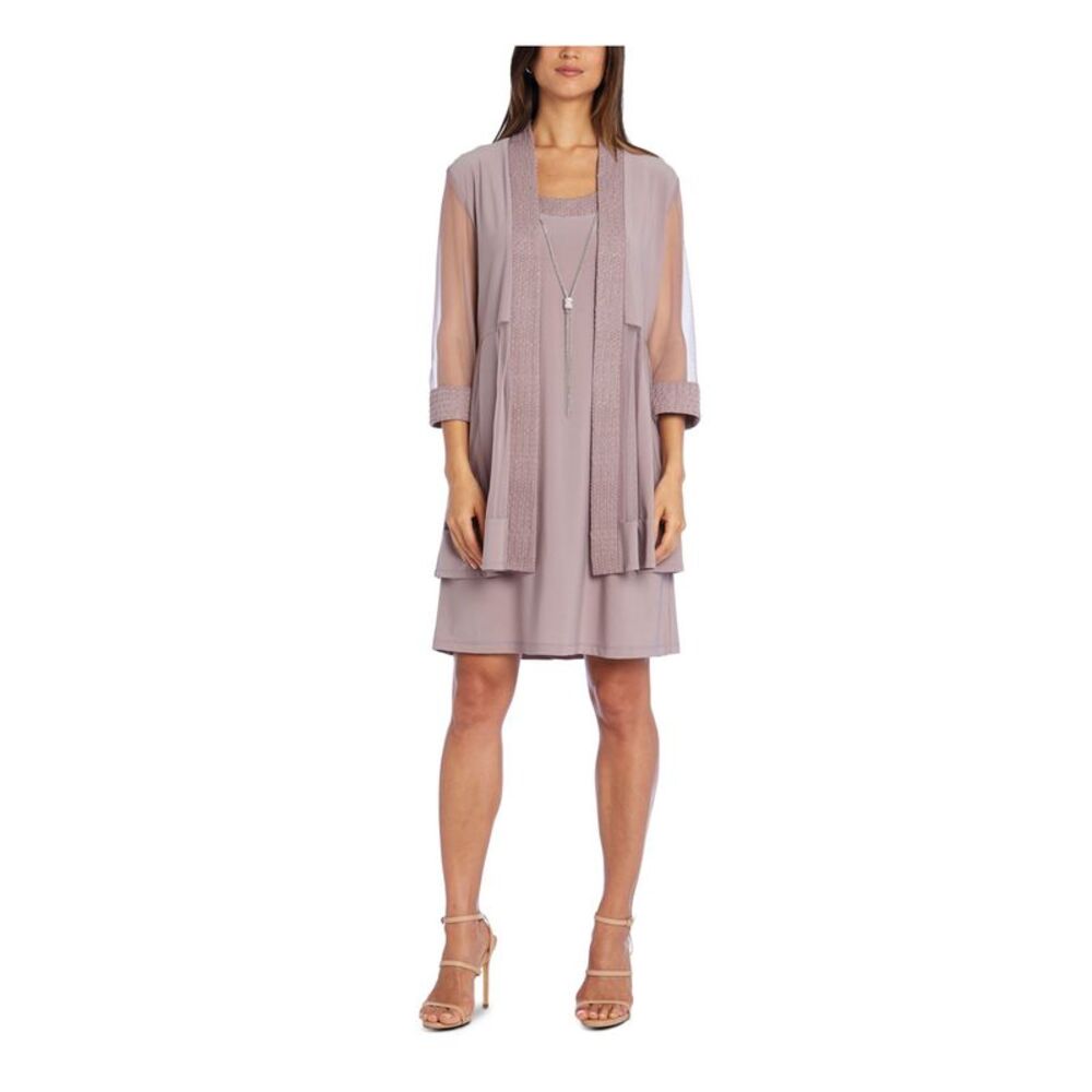 NWT R&M RICHARDS Womens Light Purple Removable NeckDress Petites 8P